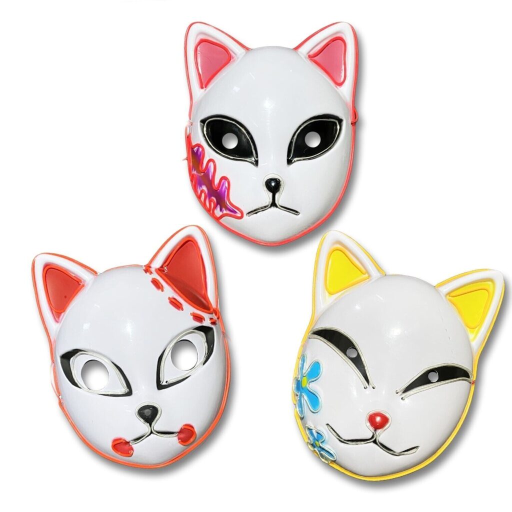 Led Cat Face Mask Halloween Unisex Neon Light Up Fancy Dress Cosplay